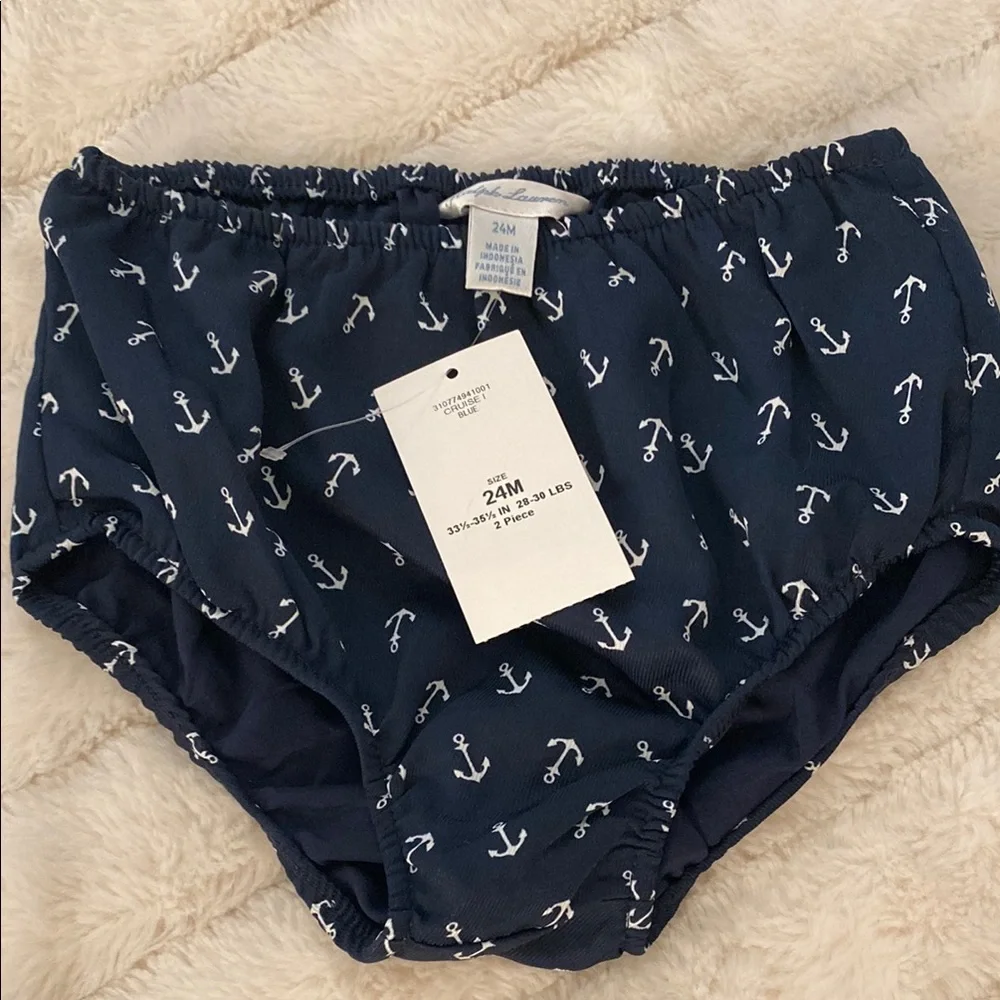New Ralph Lauren Multicolor Plaid and Navy Anchor Print Bloomers 24M